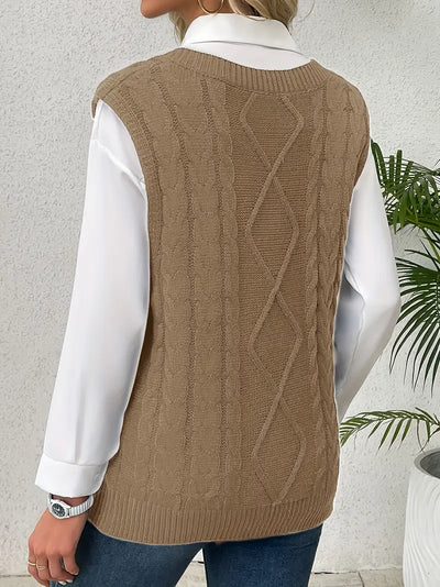 Pull long côtelé col v sans manches