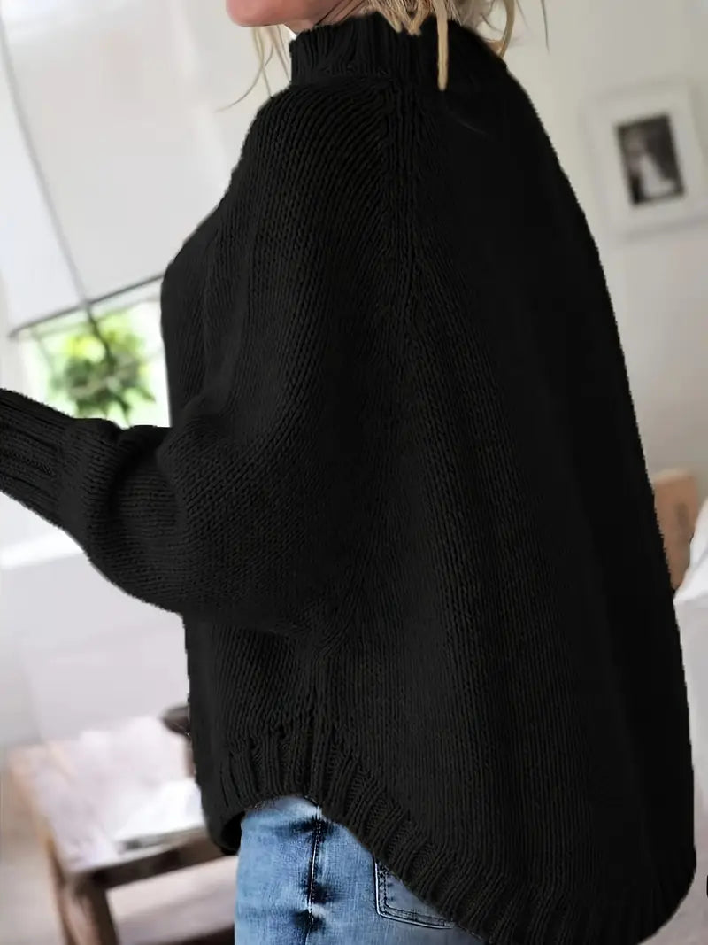 Pull vintage col haut  à motif câble et coupe ample