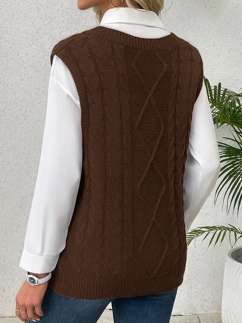 Pull long côtelé col v sans manches