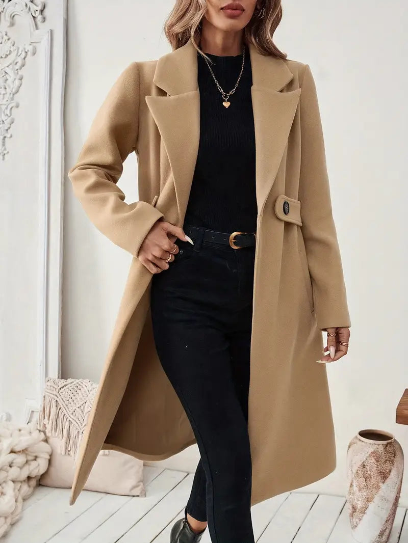 Manteau Long Élégant en Tweed avec Ceinture