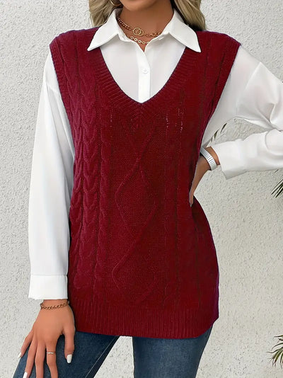 Pull long côtelé col v sans manches