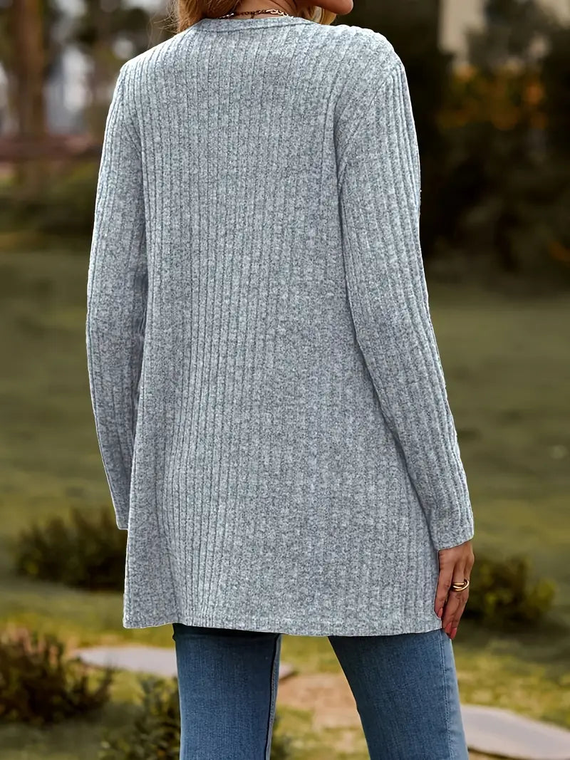 Cardigan côtelé mi-long avec boutons