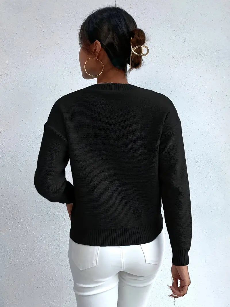 Pull Col Rond à Épaules Tombantes