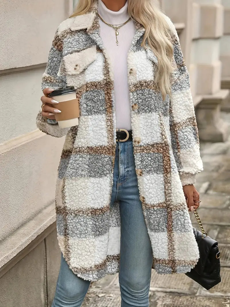 Manteau long en laine à motif écossais