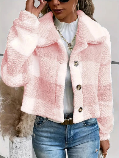 Manteau Teddy hivernal à Manches Longues à Carreaux