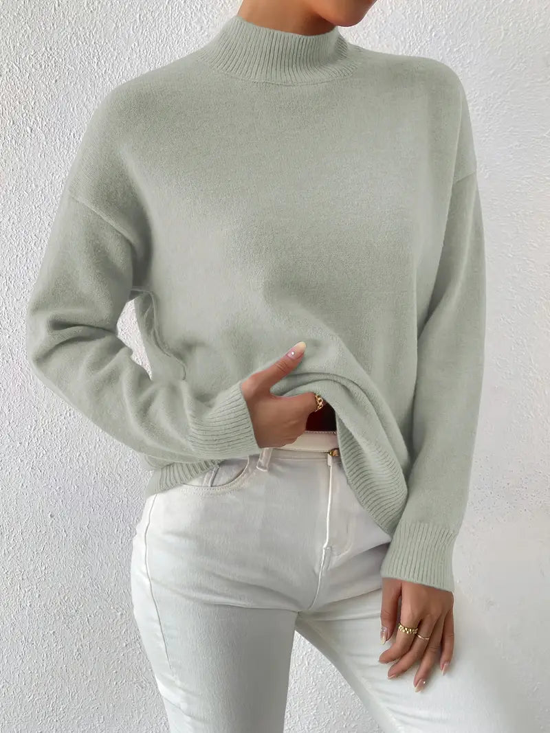 Pull élégant pour femme à col montant manches longues
