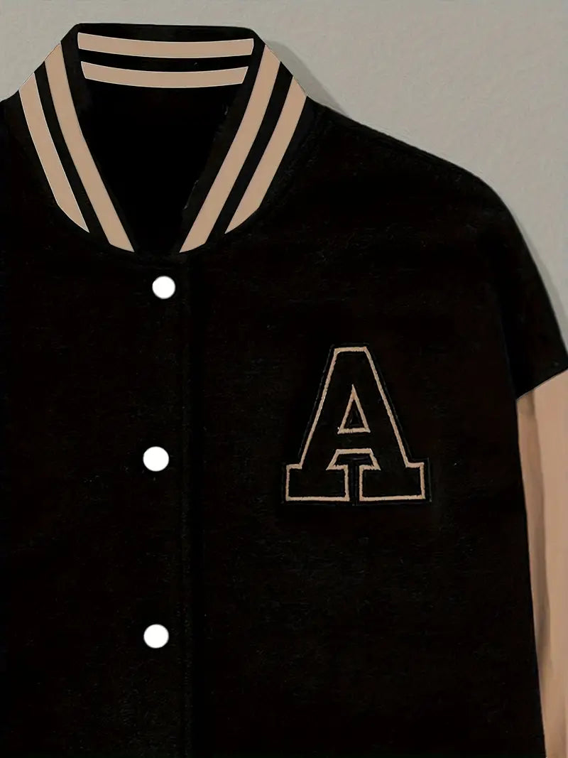 Veste de baseball décontractée à manches longues avec imprimé de lettre "A"