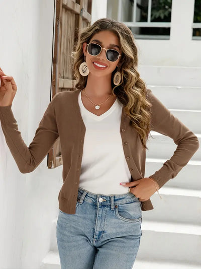 Cardigan simple col V avec boutons