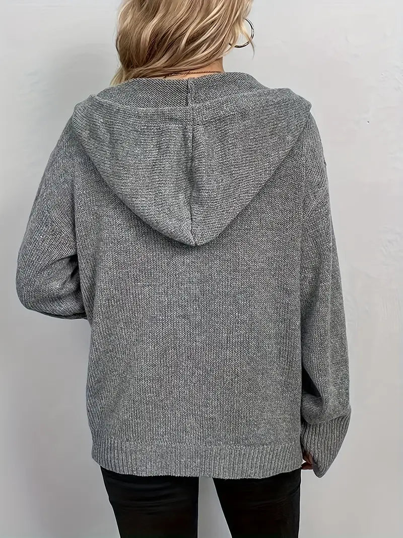 Cardigan tricoté à capuche et cordon