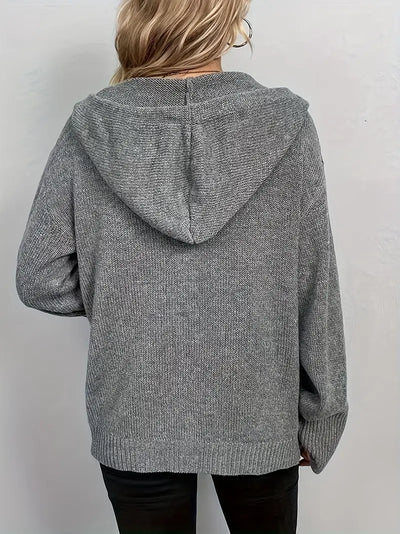 Cardigan tricoté à capuche et cordon