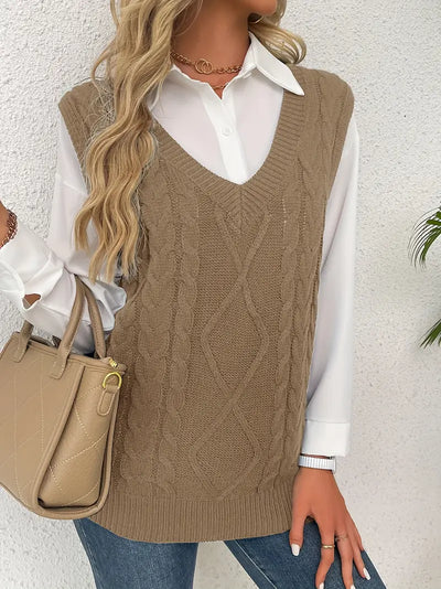 Pull long côtelé col v sans manches