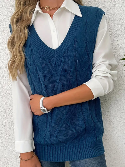 Pull long côtelé col v sans manches