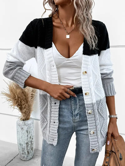 Cardigan chic en tricot trois couleurs