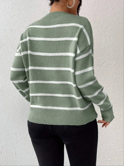 Pull col V à manches longues avec rayures horizontales