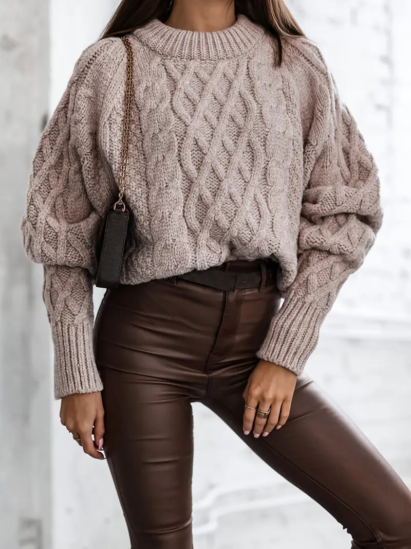 Pull cotelé col rond à manches longues