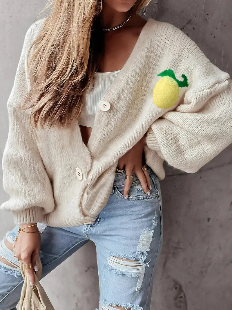 Cardigan col en V imprimé citron