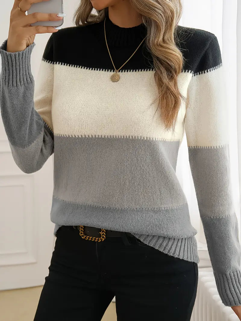 Pull doux et élégant blocs de couleurs