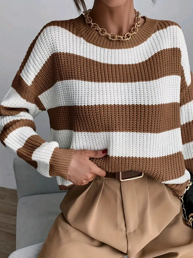 Pull rayé décontracté à épaules tombantes