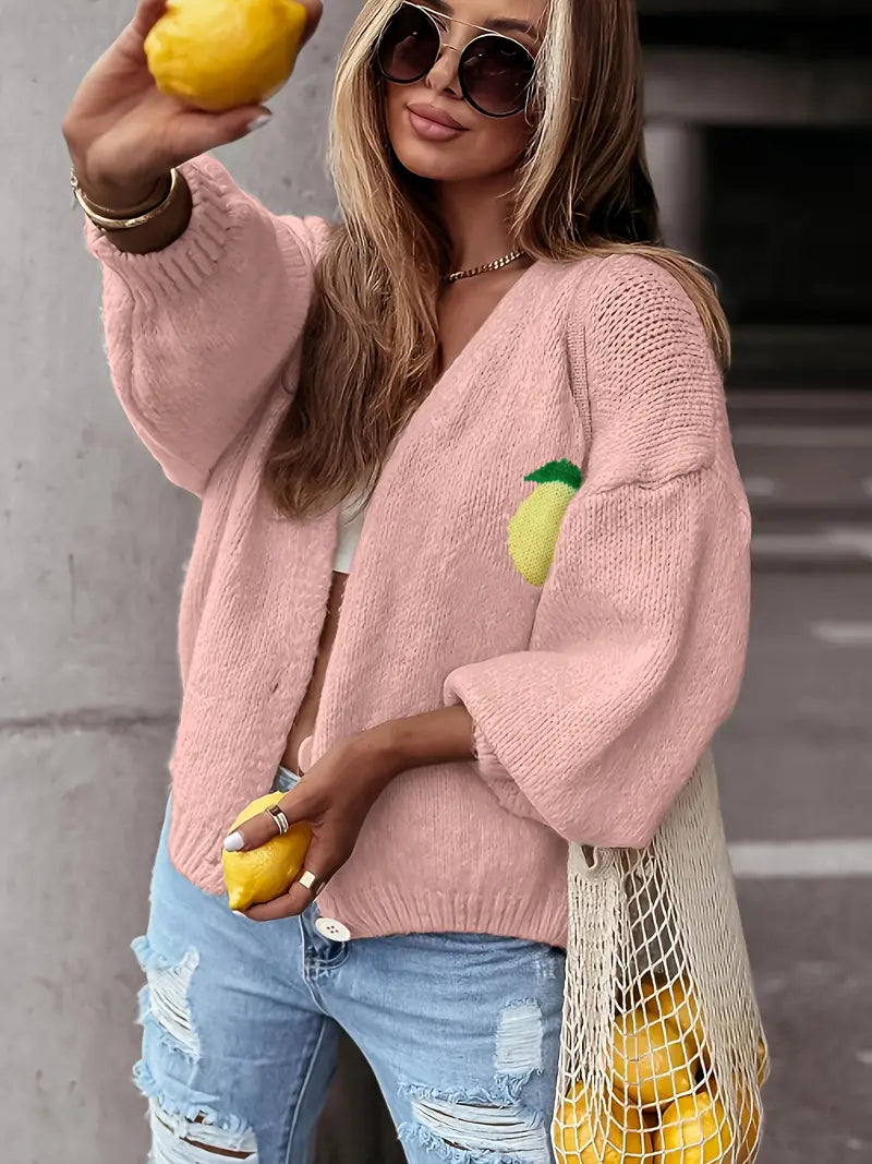 Cardigan col en V imprimé citron