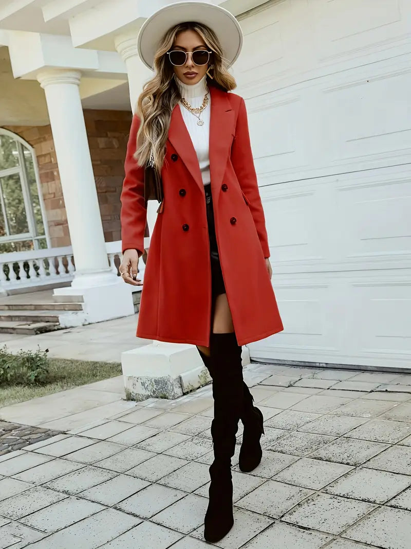 Manteau long cintré en tweed double boutonnage