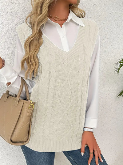 Pull long côtelé col v sans manches