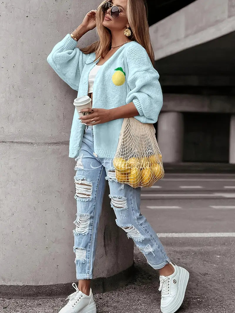 Cardigan col en V imprimé citron