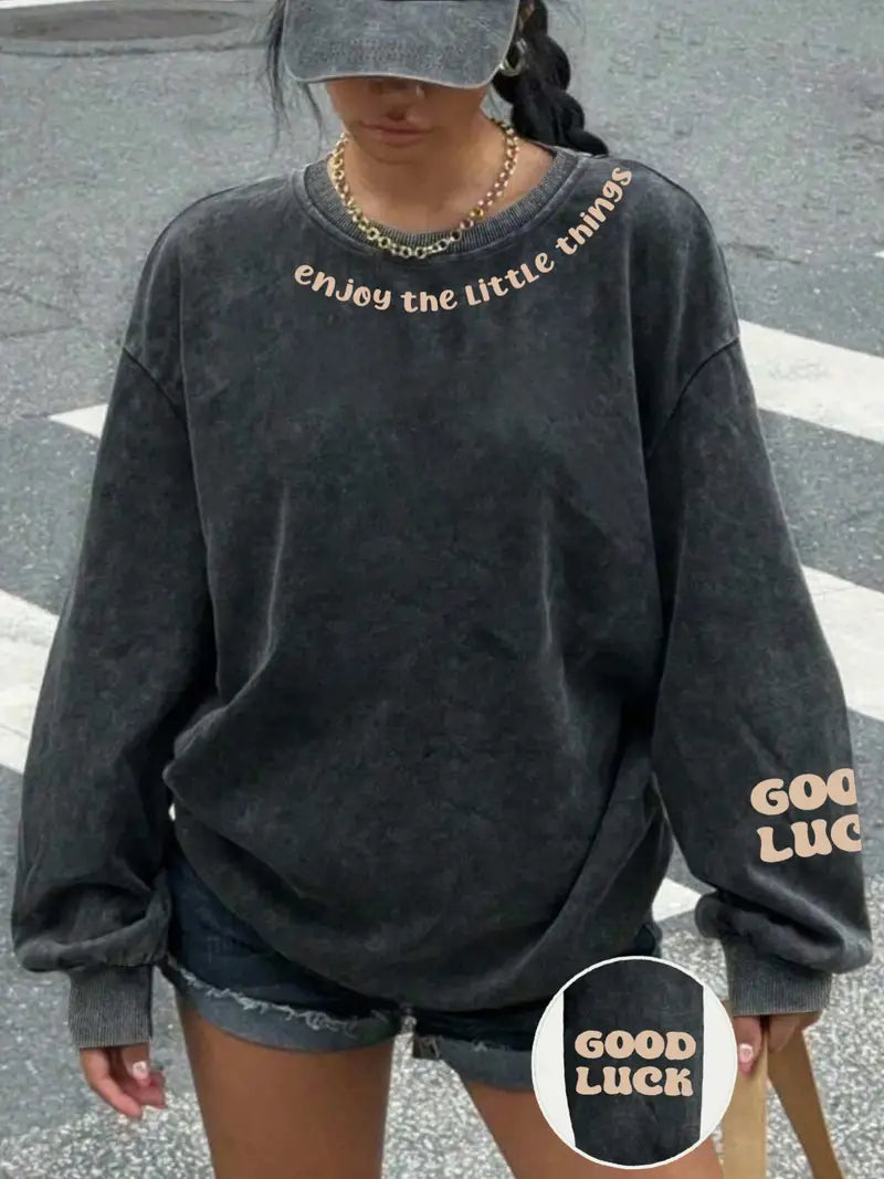 Sweat Pull vintage à col rond impression Enjoy The Little Things