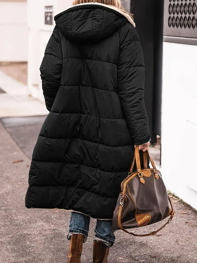 Manteau long réversible matelassé avec doublure polaire