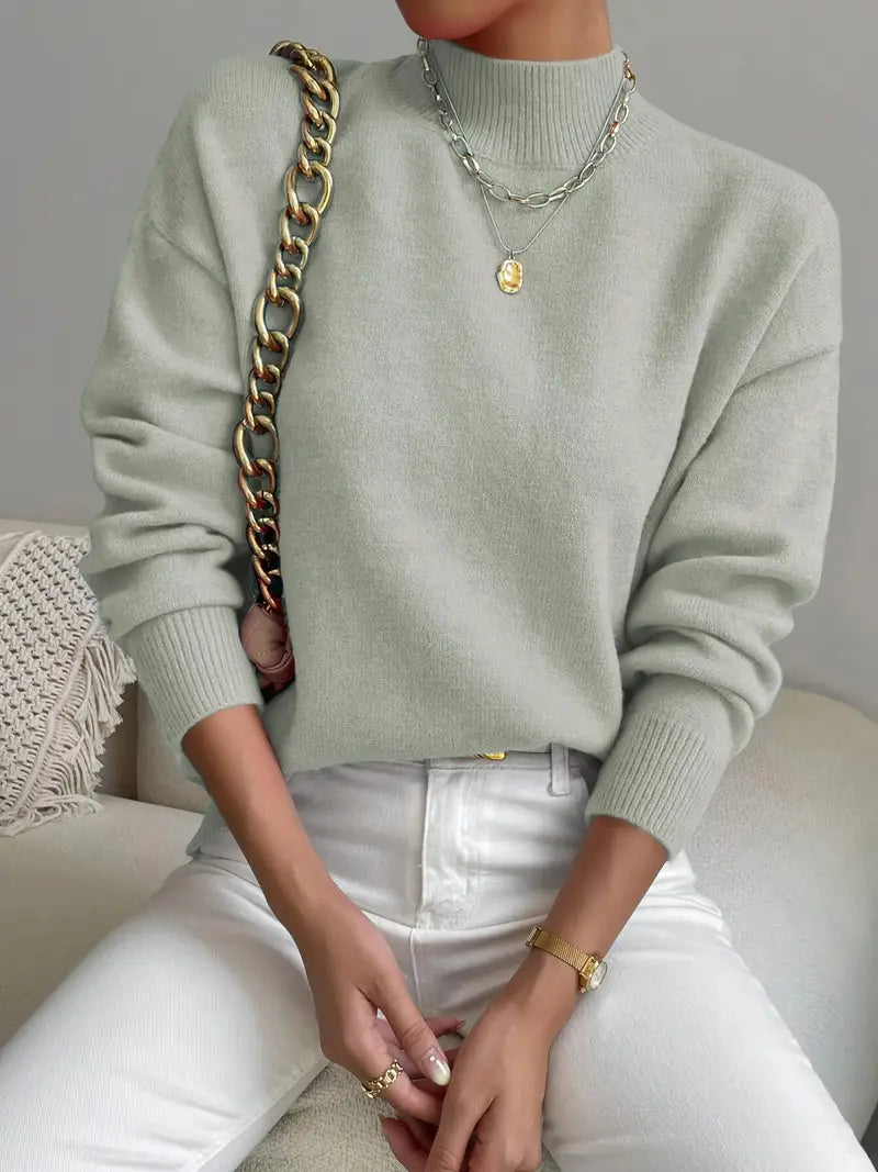 Pull élégant pour femme à col montant manches longues