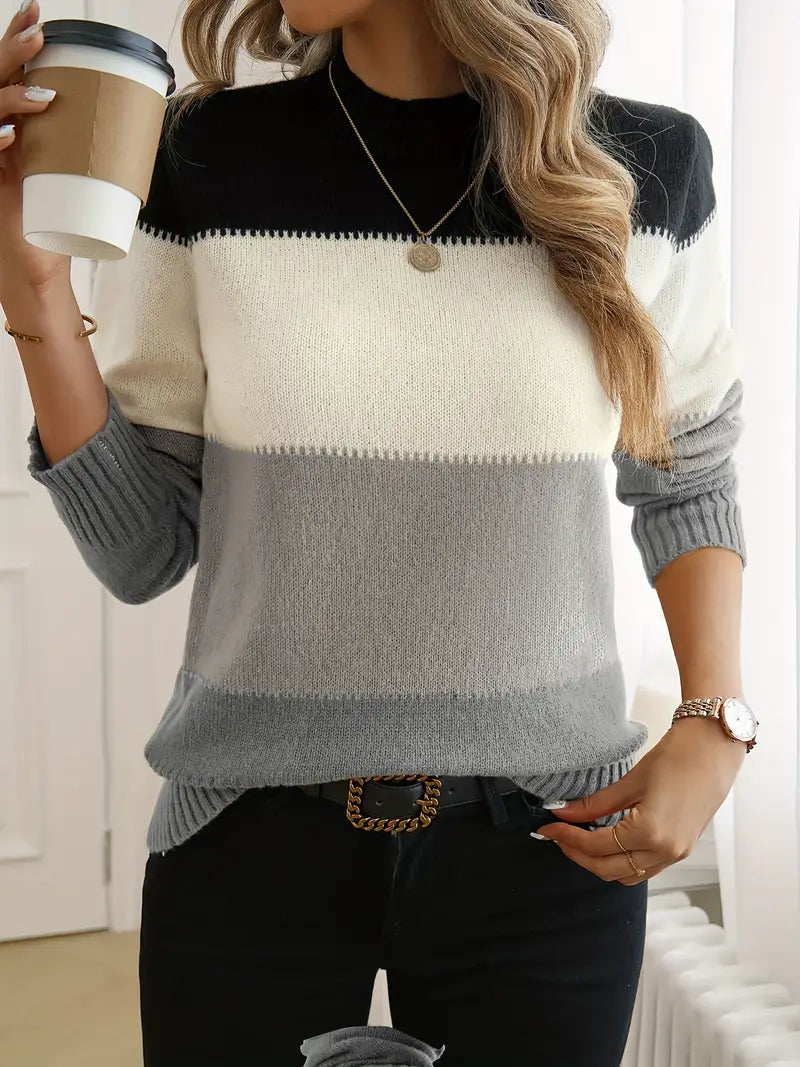 Pull doux et élégant blocs de couleurs