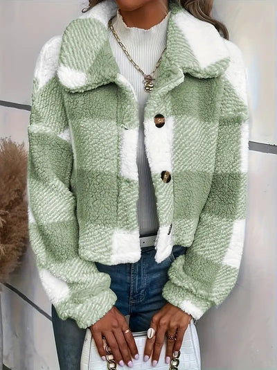 Manteau Teddy hivernal à Manches Longues à Carreaux