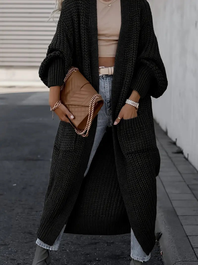 Cardigan long en tricot avec poches