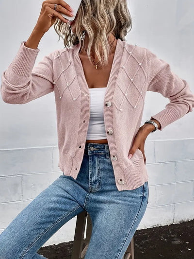 Cardigan élégant tricoté avec perles