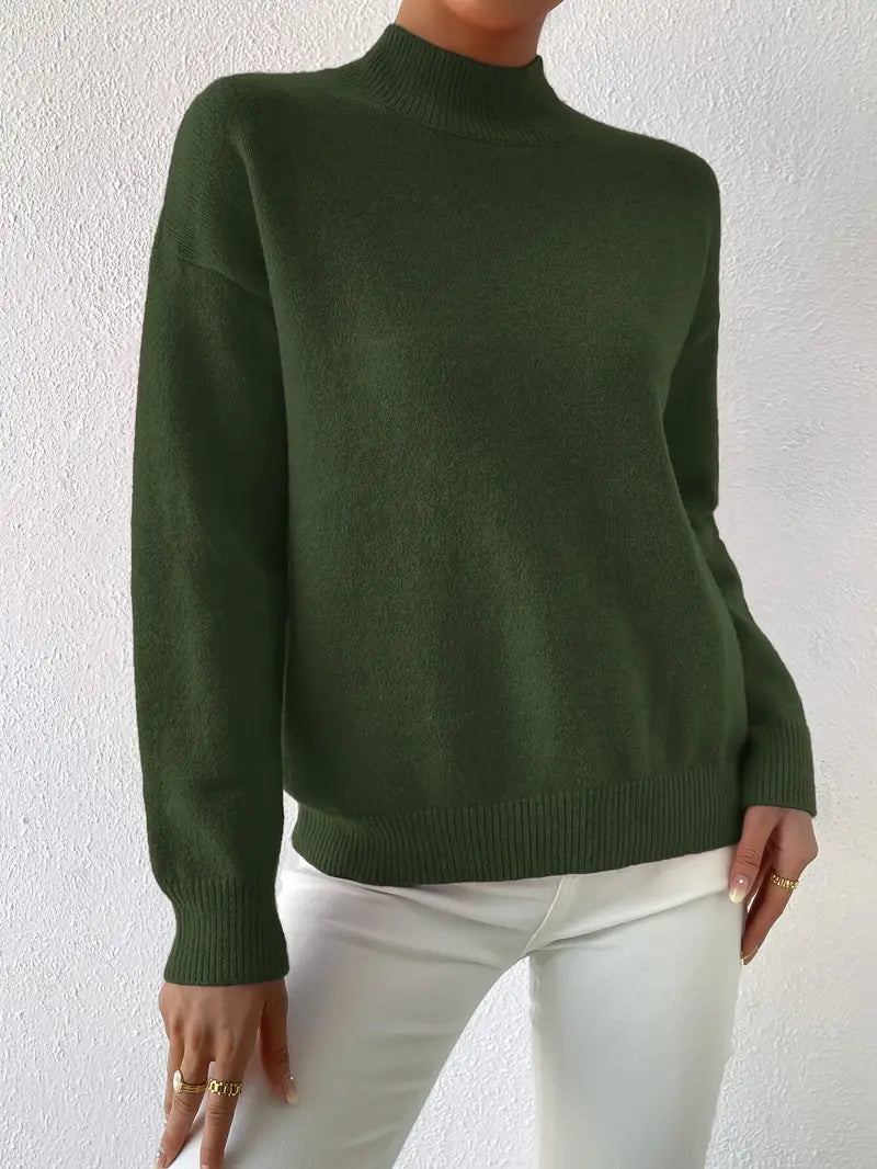 Pull élégant pour femme à col montant manches longues