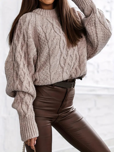 Pull cotelé col rond à manches longues