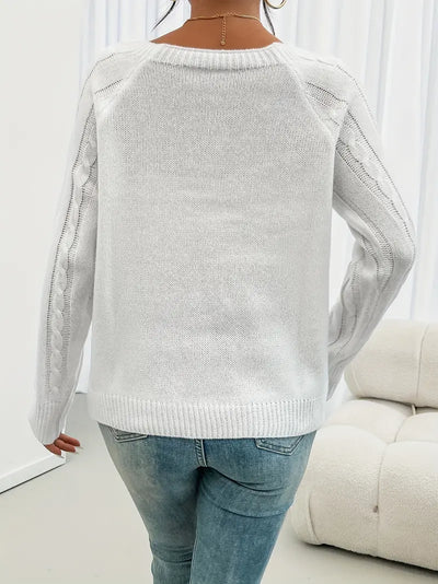 Pull Décontracté Col Carré avec Boutons et Manches Lanternes