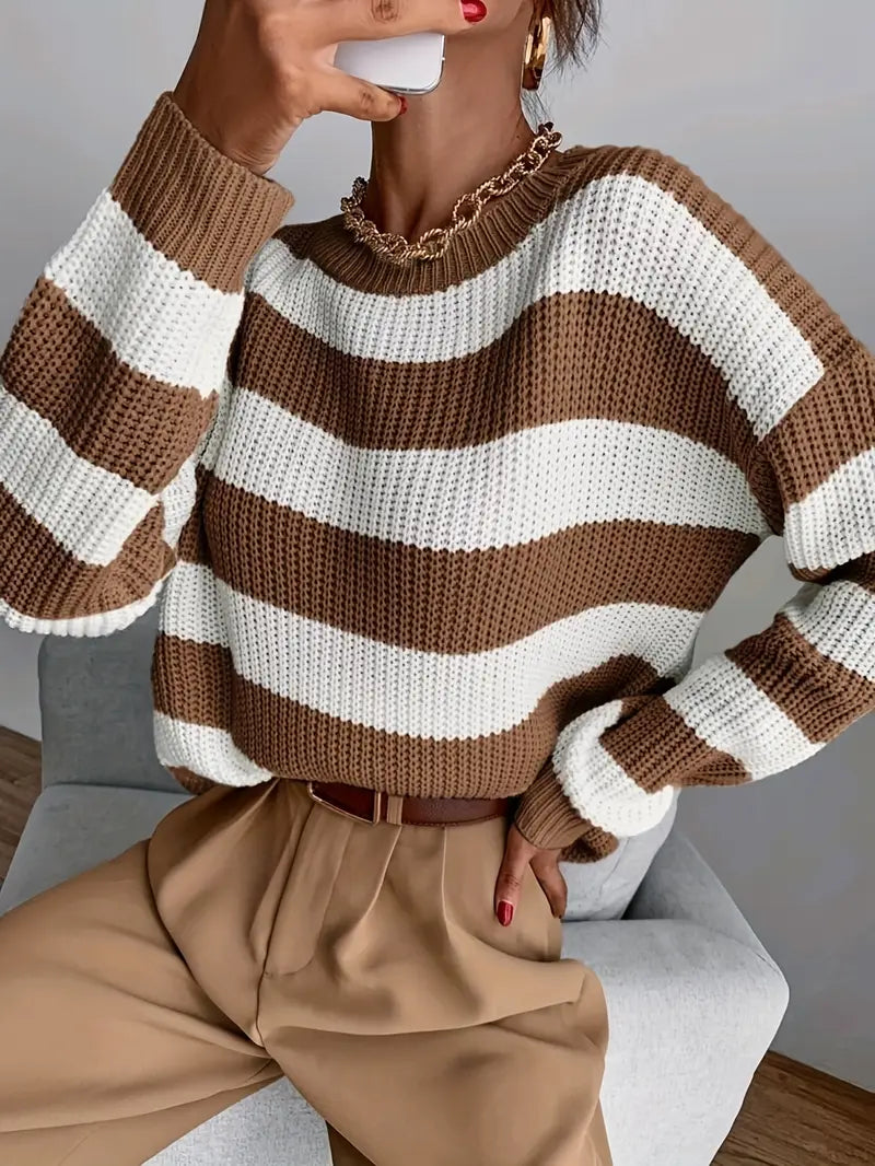 Pull rayé décontracté à épaules tombantes