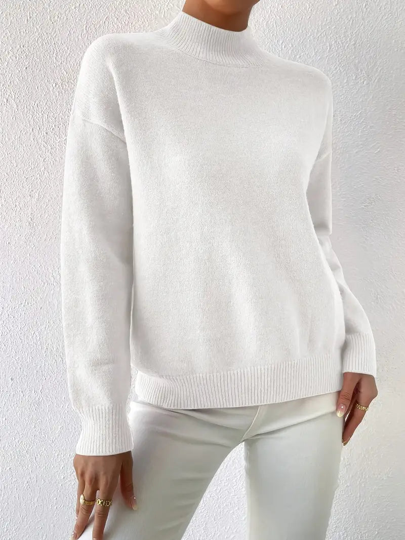 Pull élégant pour femme à col montant manches longues