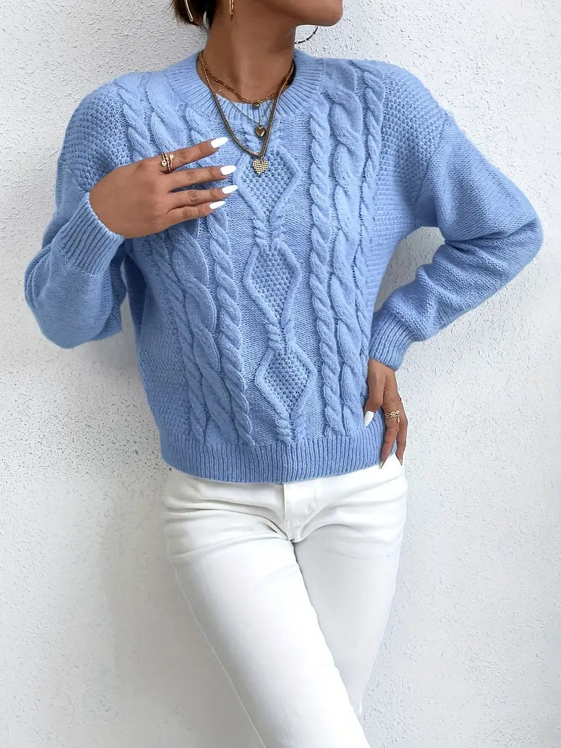 Pull Col Rond à Épaules Tombantes