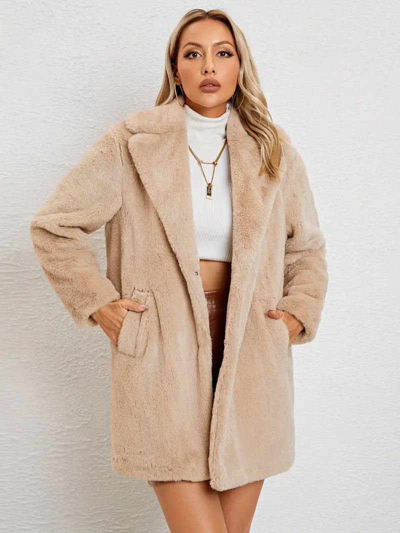 Manteau mi-long en laine douce avec poches