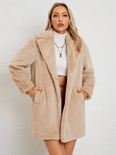 Manteau mi-long en laine douce avec poches