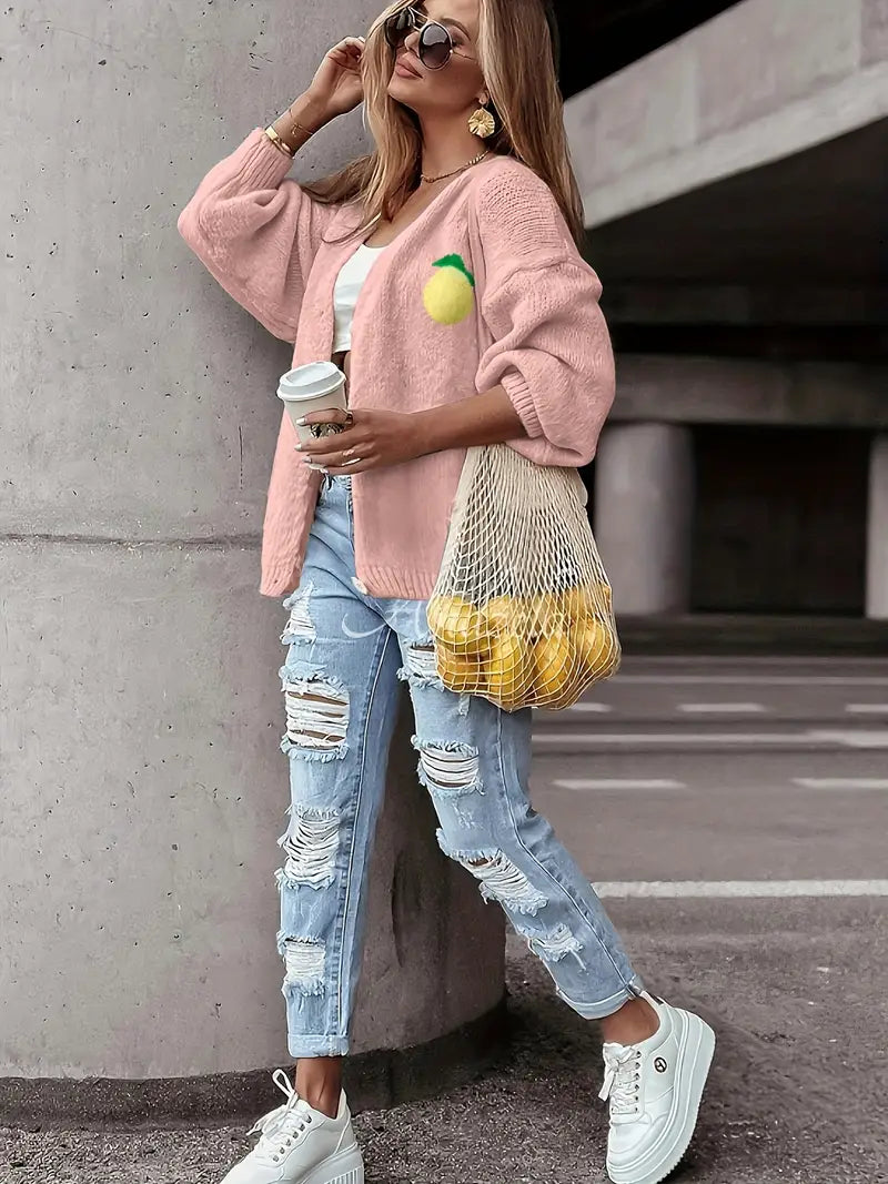 Cardigan col en V imprimé citron