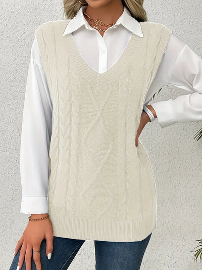 Pull long côtelé col v sans manches