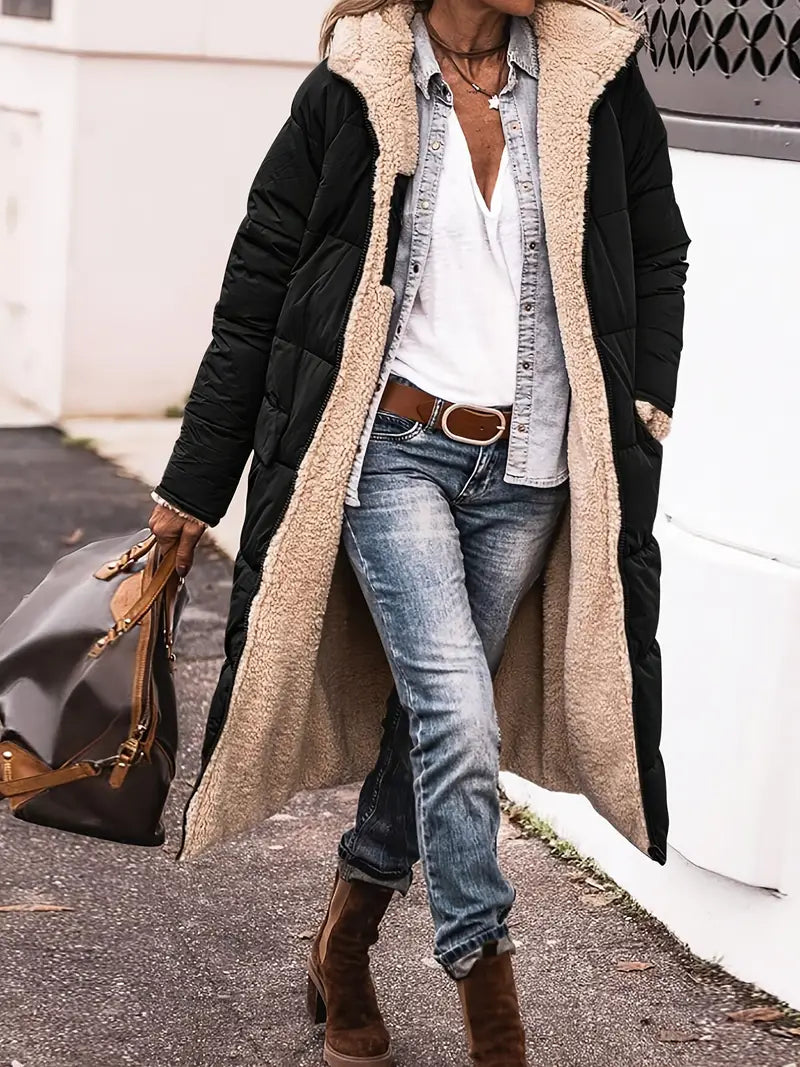 Manteau long réversible matelassé avec doublure polaire