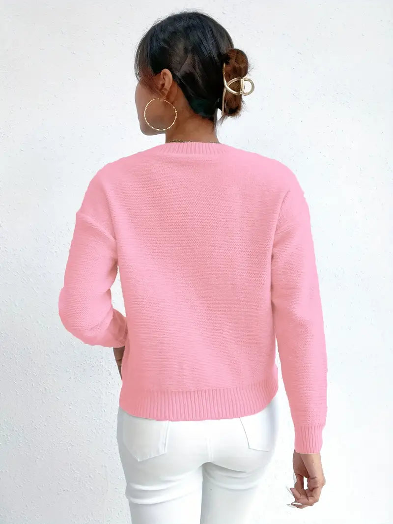 Pull Col Rond à Épaules Tombantes