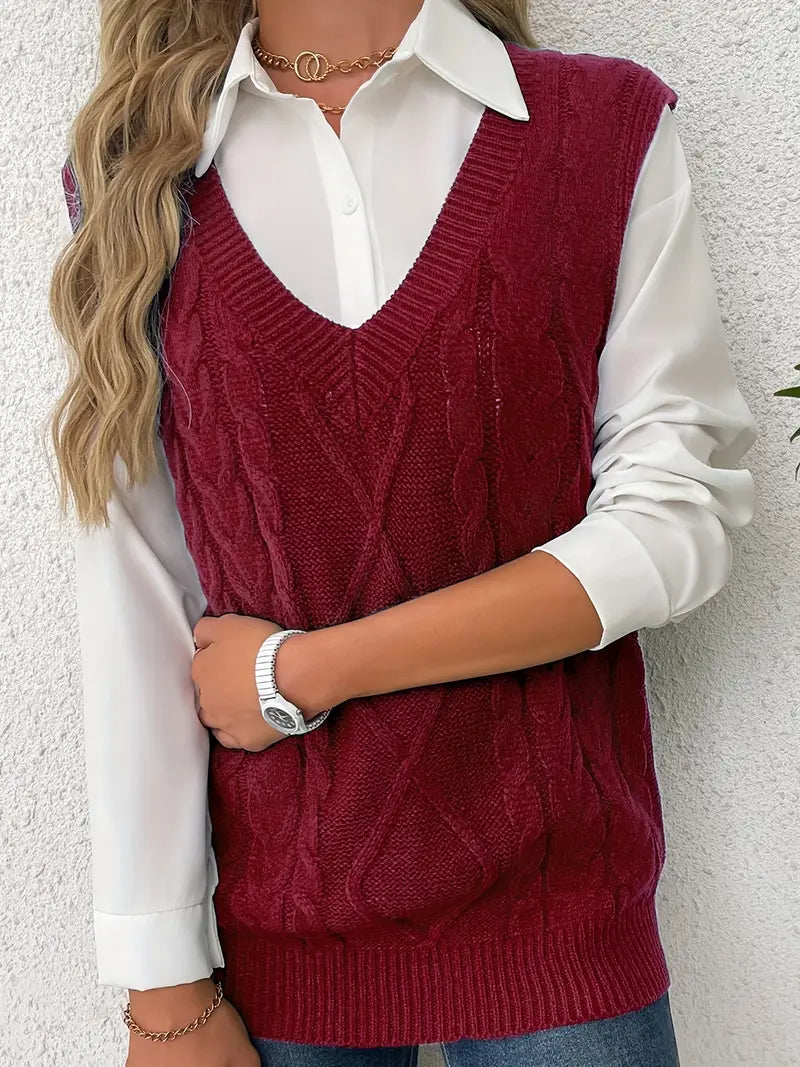 Pull long côtelé col v sans manches