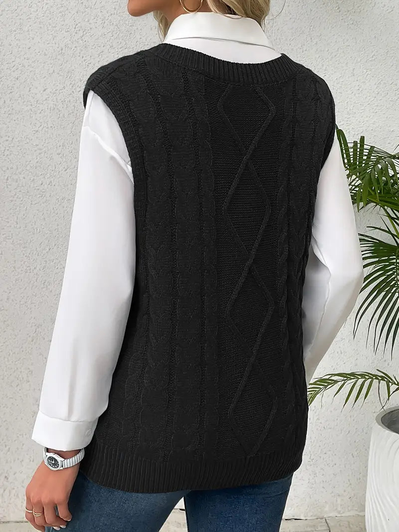 Pull long côtelé col v sans manches