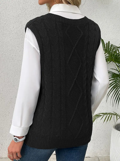 Pull long côtelé col v sans manches