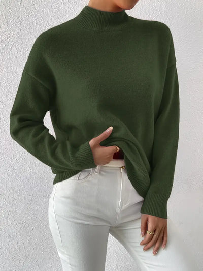 Pull élégant pour femme à col montant manches longues