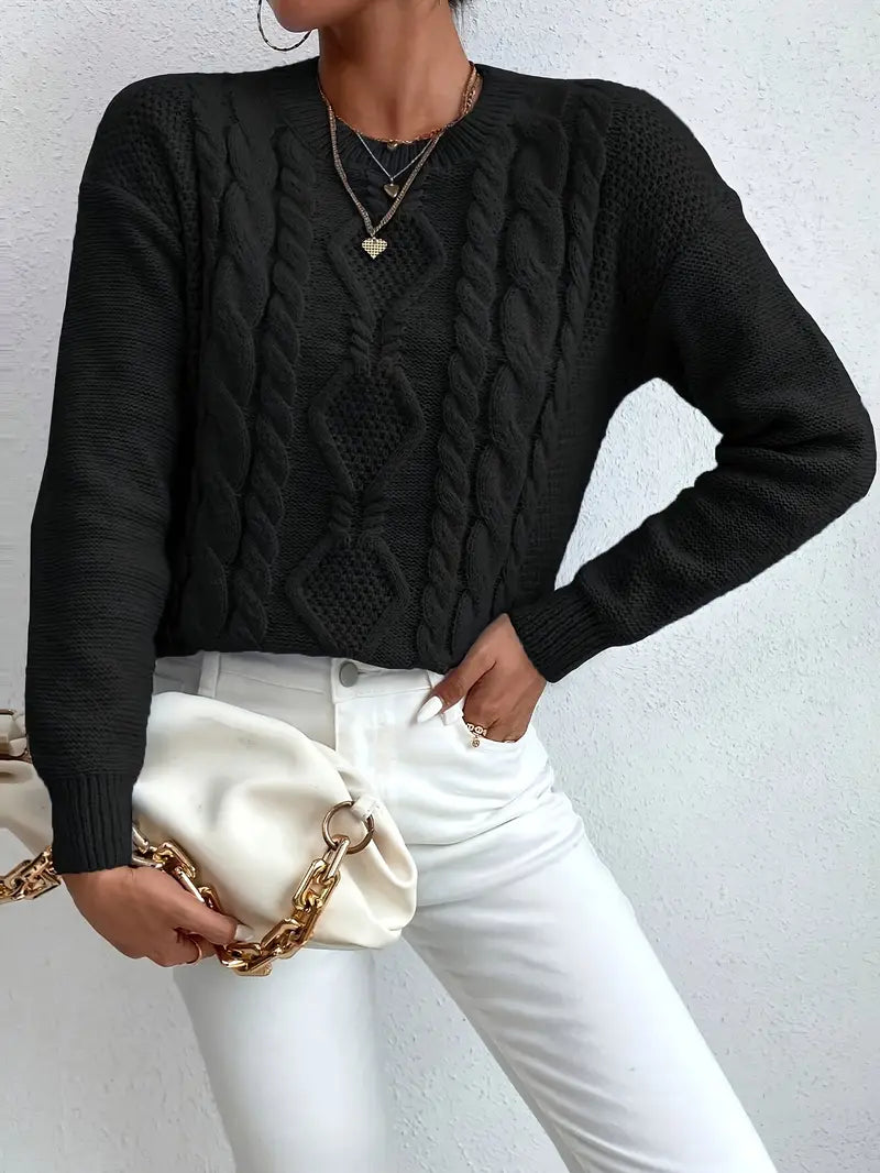 Pull Col Rond à Épaules Tombantes